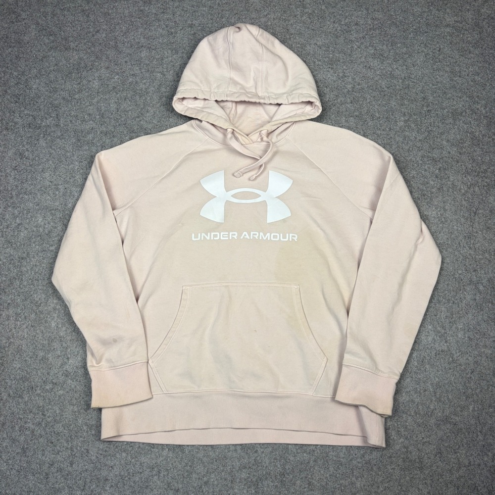 Under Armour Rival Fleece Hoodie Light Pink Logo Sweatshirt Womens Medium